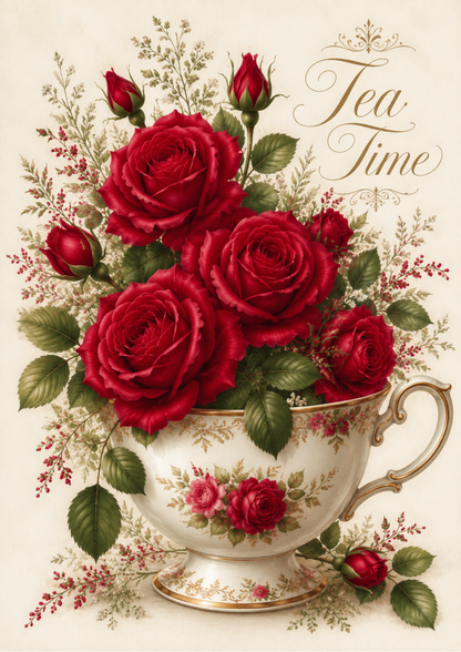 Rice Paper For Decoupage Red Roses Cup Full  Cat. No. 9725