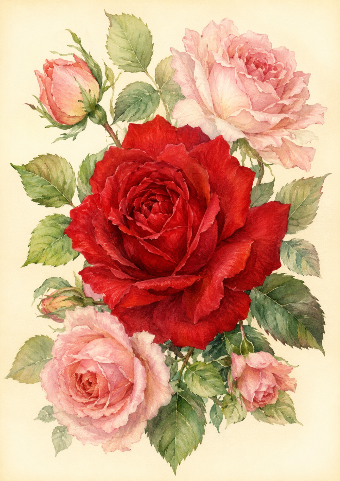 Rice Paper For Decoupage Pastel Red Roses Full  Cat. No. 9734