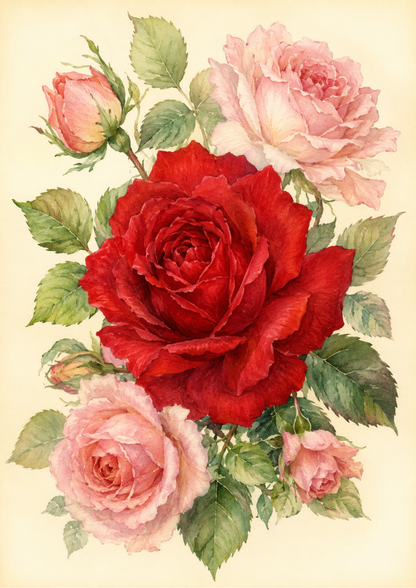 Rice Paper For Decoupage Pastel Red Roses Full  Cat. No. 9734