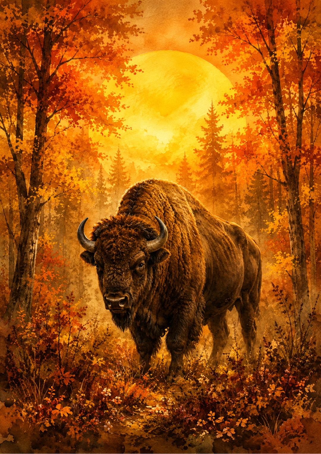 Rice Paper For Decoupage European Bison in Autumn Forest Full  Cat. No. 9737