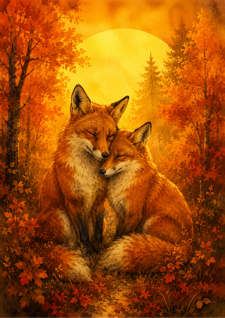 Rice Paper For Decoupage Two Foxes in Autumn Forest Full  Cat. No. 9738