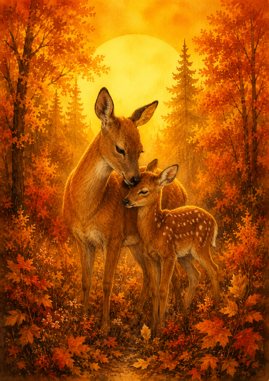 Rice Paper For Decoupage Deer Family in Autumn Forest Full  Cat. No. 9739
