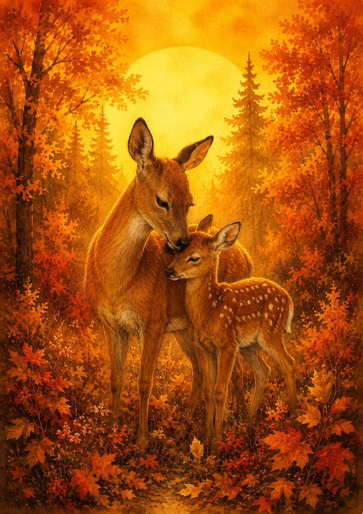 Rice Paper For Decoupage Deer Family in Autumn Forest Full  Cat. No. 9739
