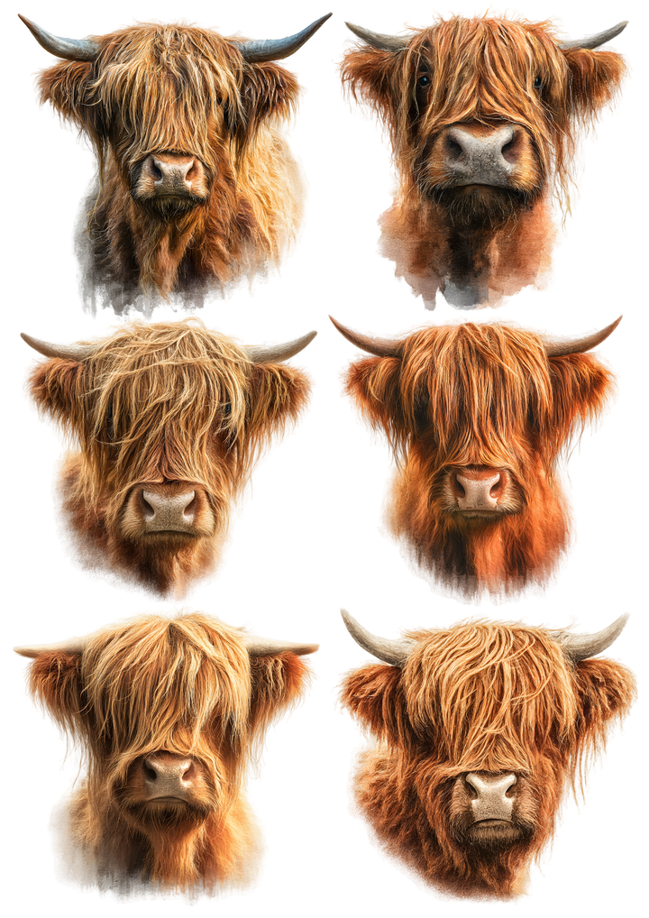 Rice Paper For Decoupage Highland Cow Portrait Collage Cat. No. 9747