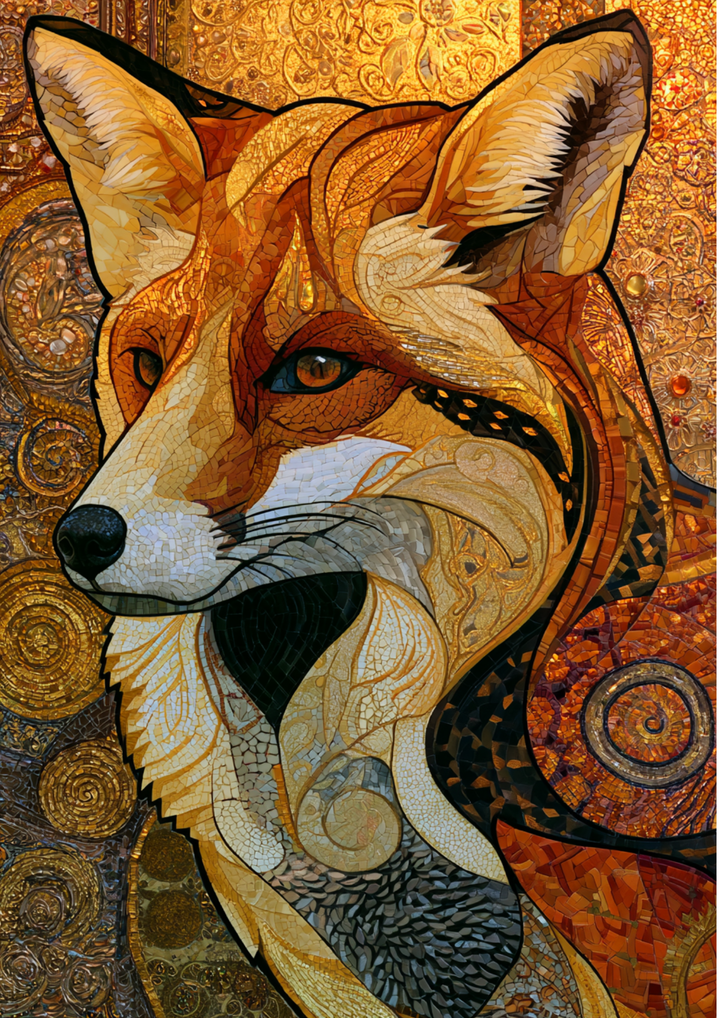 Rice Paper For Decoupage Fox Portrait in Klimt Style Full Cat. No. 9785