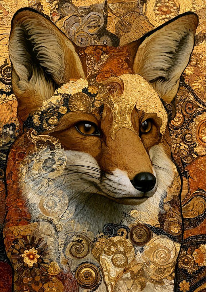 Rice Paper For Decoupage Fox Portrait in Klimt Style Full Cat. No. 9786
