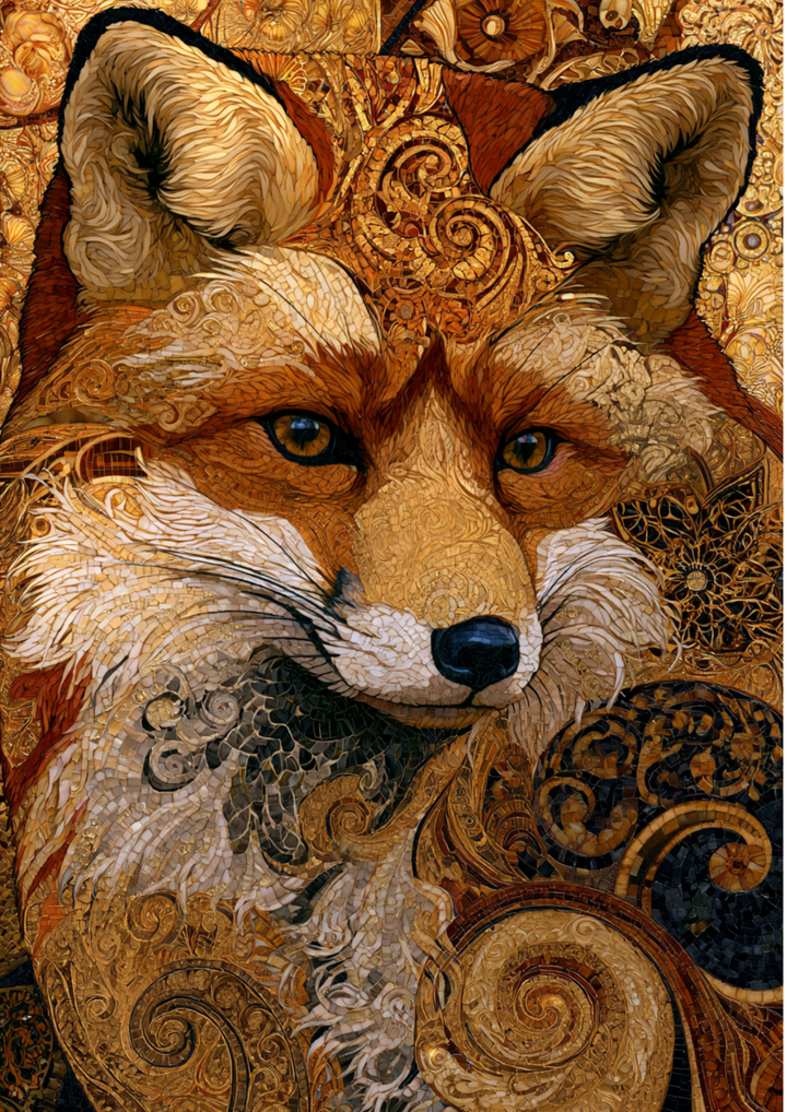 Rice Paper For Decoupage Fox Portrait in Klimt Style Full Cat. No. 9787