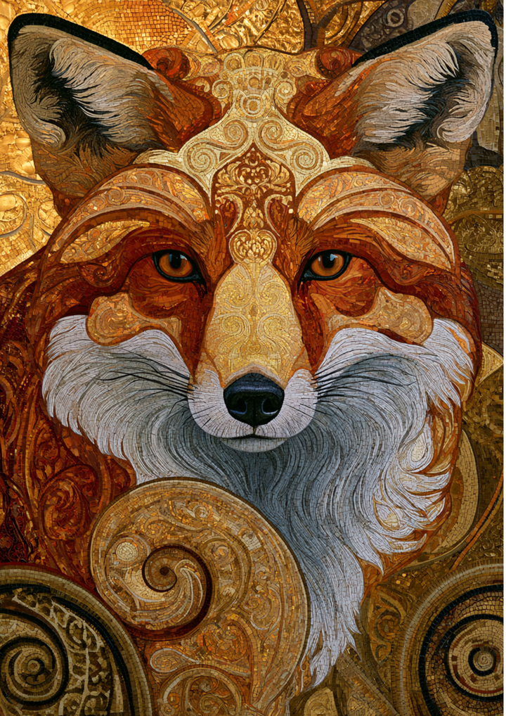 Rice Paper For Decoupage Fox Portrait in Klimt Style Full Cat. No. 9788
