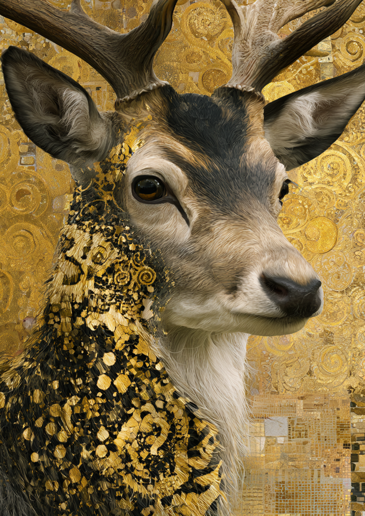 Rice Paper For Decoupage Deer Portrait in Klimt Style Full Cat. No. 9789