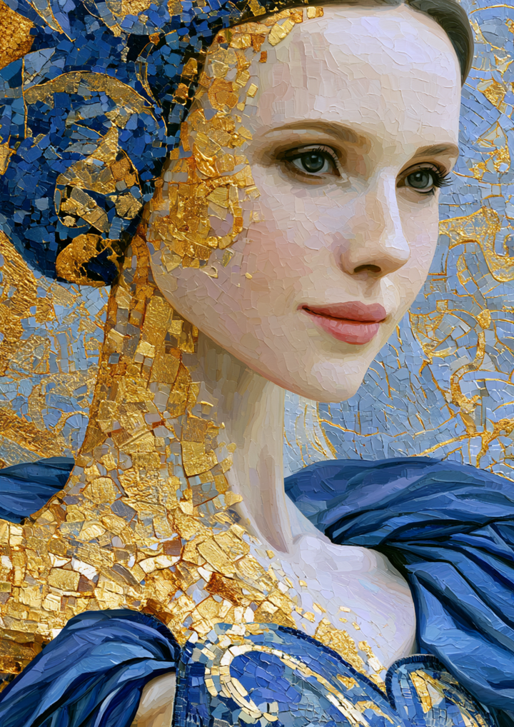 Rice Paper For Decoupage Woman Portrait in Blue &amp; Gold Full Cat. No. 9792