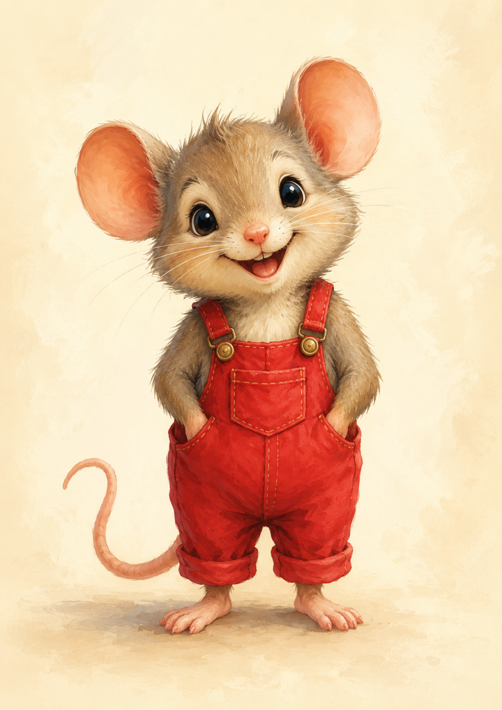 Rice Paper For Decoupage Cheerful Mouse in Red Overalls Full Cat. No. 9801