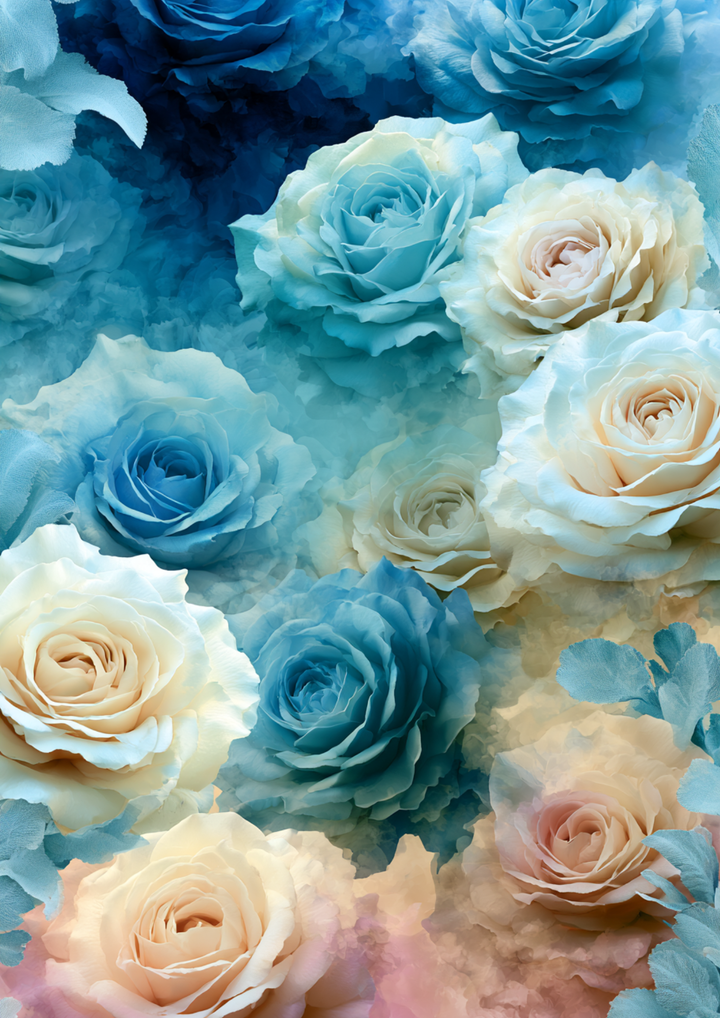Rice Paper For Decoupage French Blue Roses Background Full Cat. No. 9803