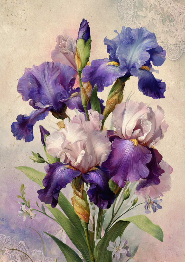 Rice Paper For Decoupage Elegant Purple Irises Cat. No. 9833