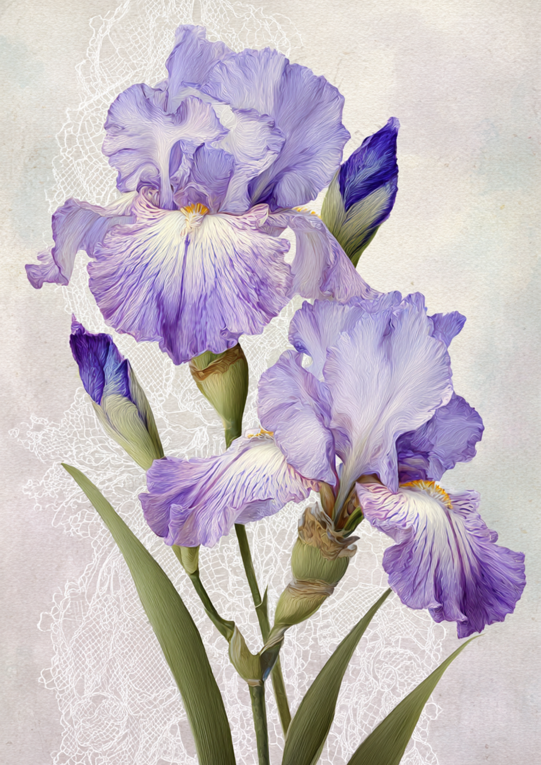 Rice Paper For Decoupage  Purple Irises Bouquet Cat. No. 9835