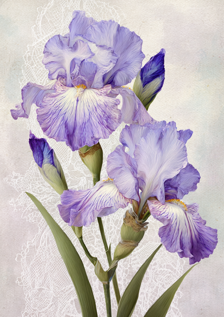 Rice Paper For Decoupage  Purple Irises Bouquet Cat. No. 9835