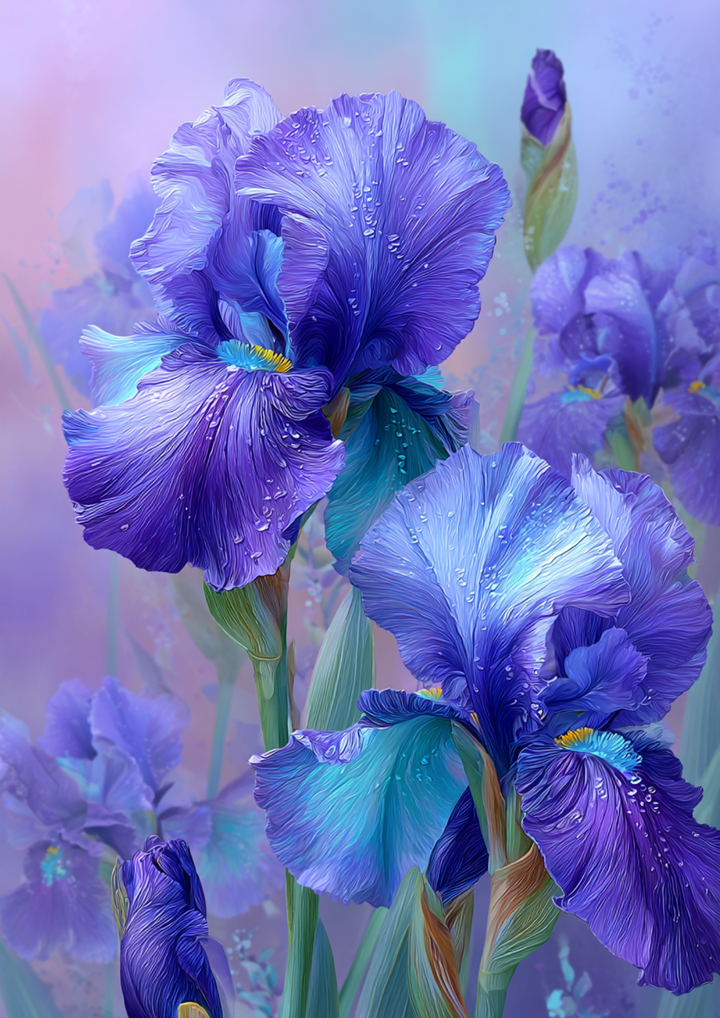 Rice Paper For Decoupage  Graceful Iris Blossoms Full Cat. No. 9837