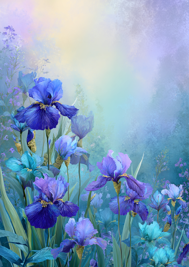Rice Paper For Decoupage  Graceful Iris Blossoms Full Cat. No. 9840