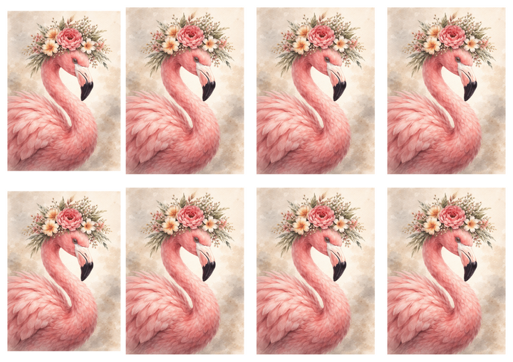 Rice Paper For Decoupage  Flamingo with Crown Collage Cat. No. 9843