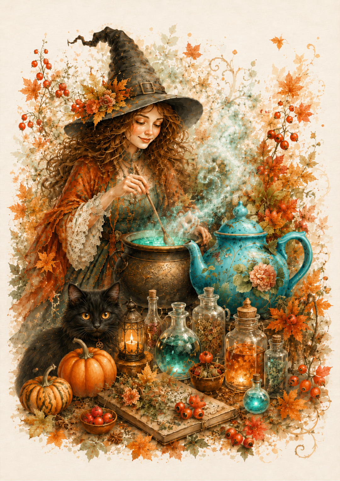 Rice Paper For Decoupage Halloween Witch, Cat &amp; Magic Kettle  Full Cat. No. 9873