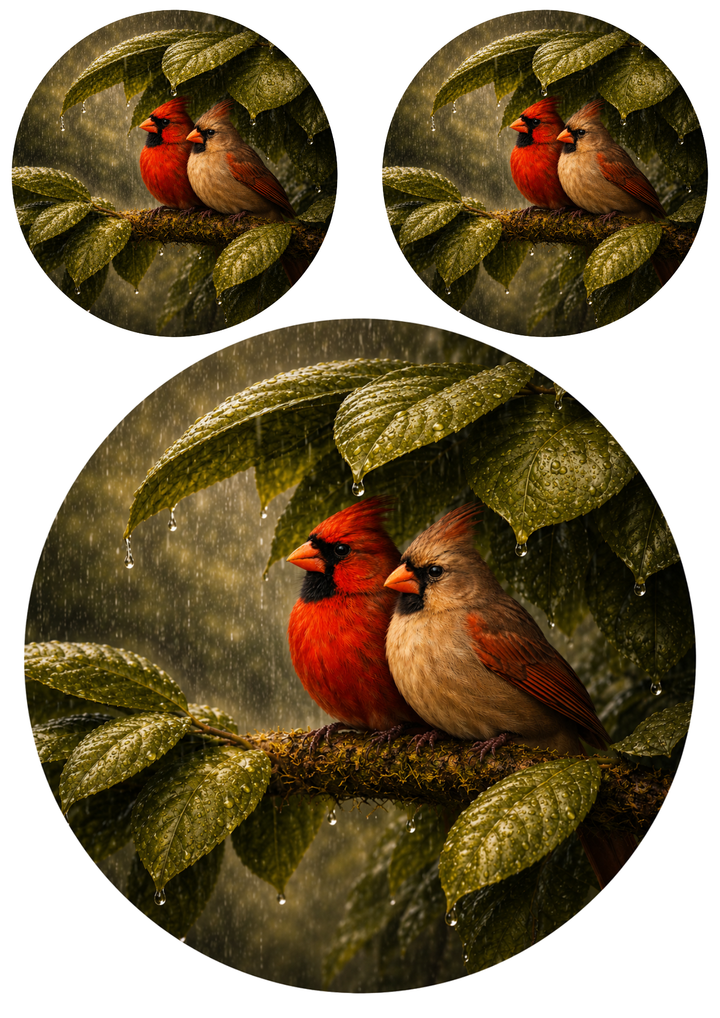 Rice Paper For Decoupage Two Red Cardinals Circle Collage  Cat. No. 9879