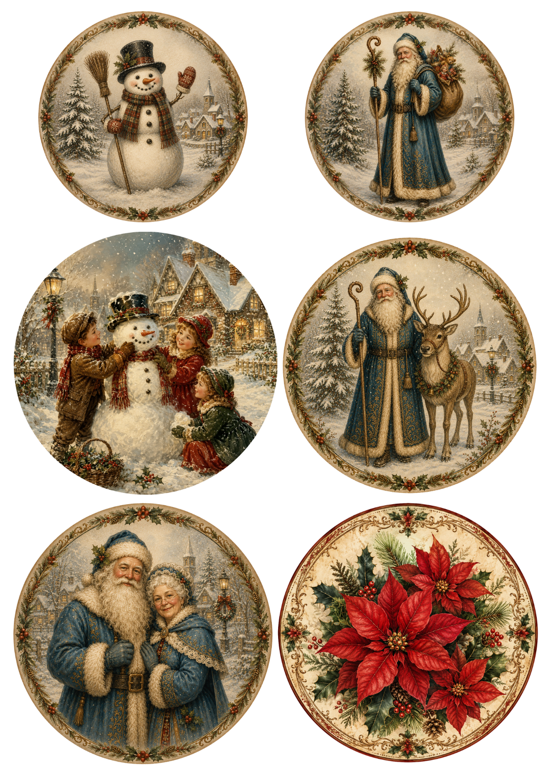 Rice Paper For Decoupage Vintage Christmas Circle Collage  Cat. No. 9935