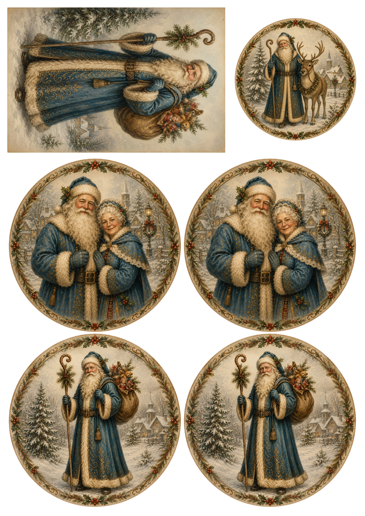 Rice Paper For Decoupage Vintage Santa Circle Collage  Cat. No. 9938