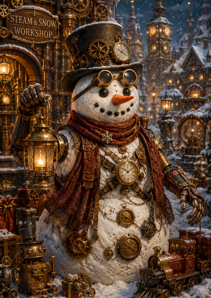 Rice Paper For Decoupage Steampunk Snowman Full  Cat. No. 9940