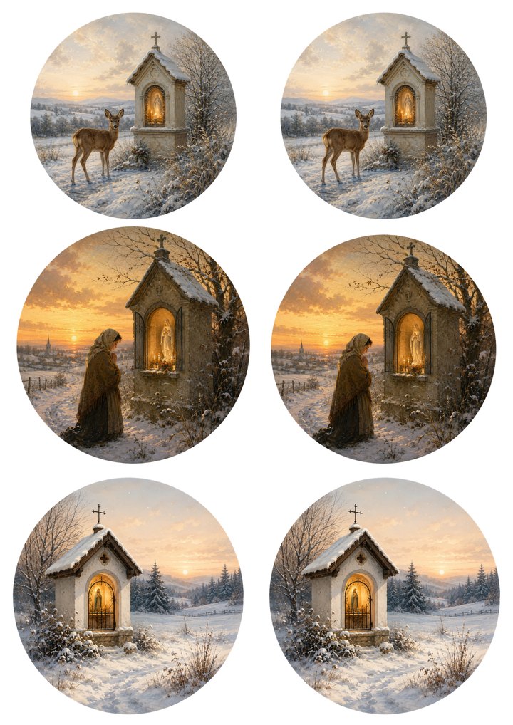 Rice Paper For Decoupage Roadside Shrine Circle Collage Cat. No. 9951