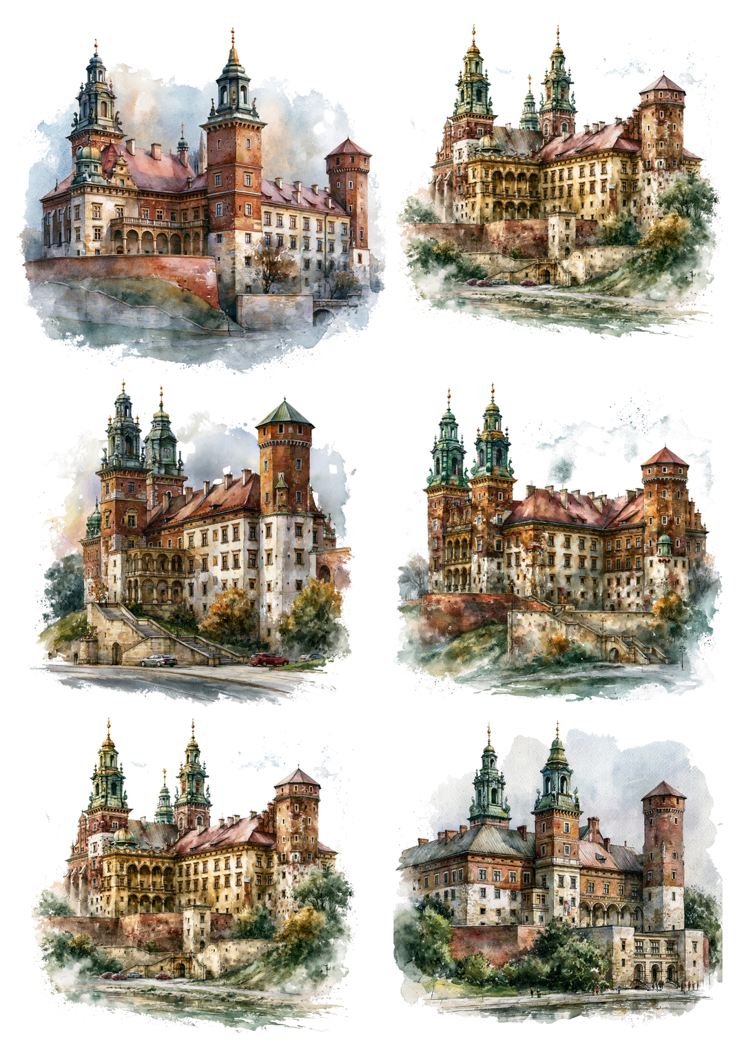 Rice Paper For Decoupage  Wawel Castle in Watercolour Collage Cat. No. 9972