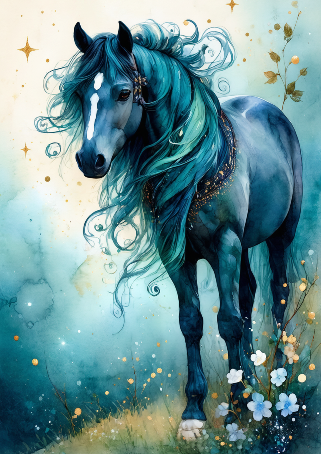 Rice Paper For Decoupage  Collage Mystic Blue Stallion Cat. No. 9985
