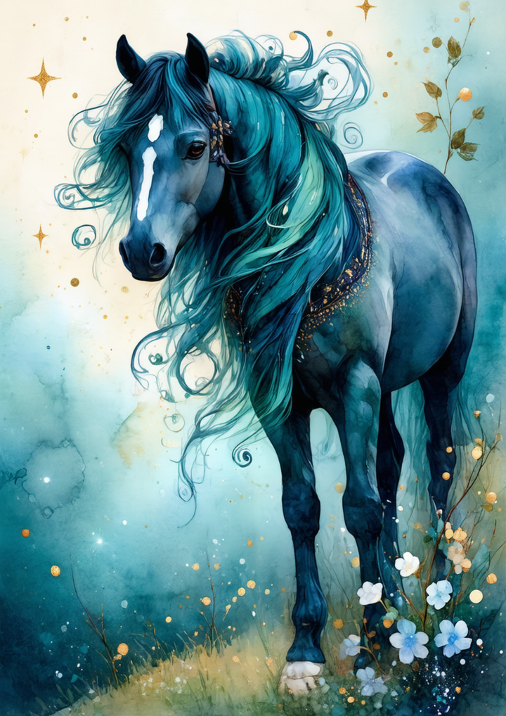 Rice Paper For Decoupage  Collage Mystic Blue Stallion Cat. No. 9985