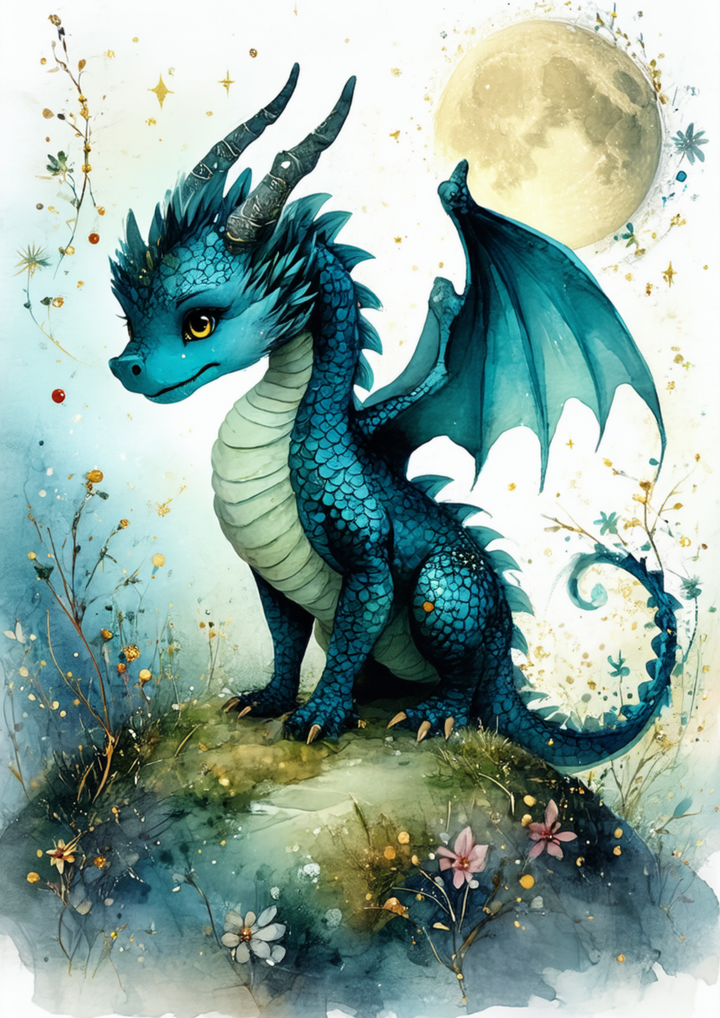 Rice Paper For Decoupage  Mystic Blue Baby Dragon Full Cat. No. 9988