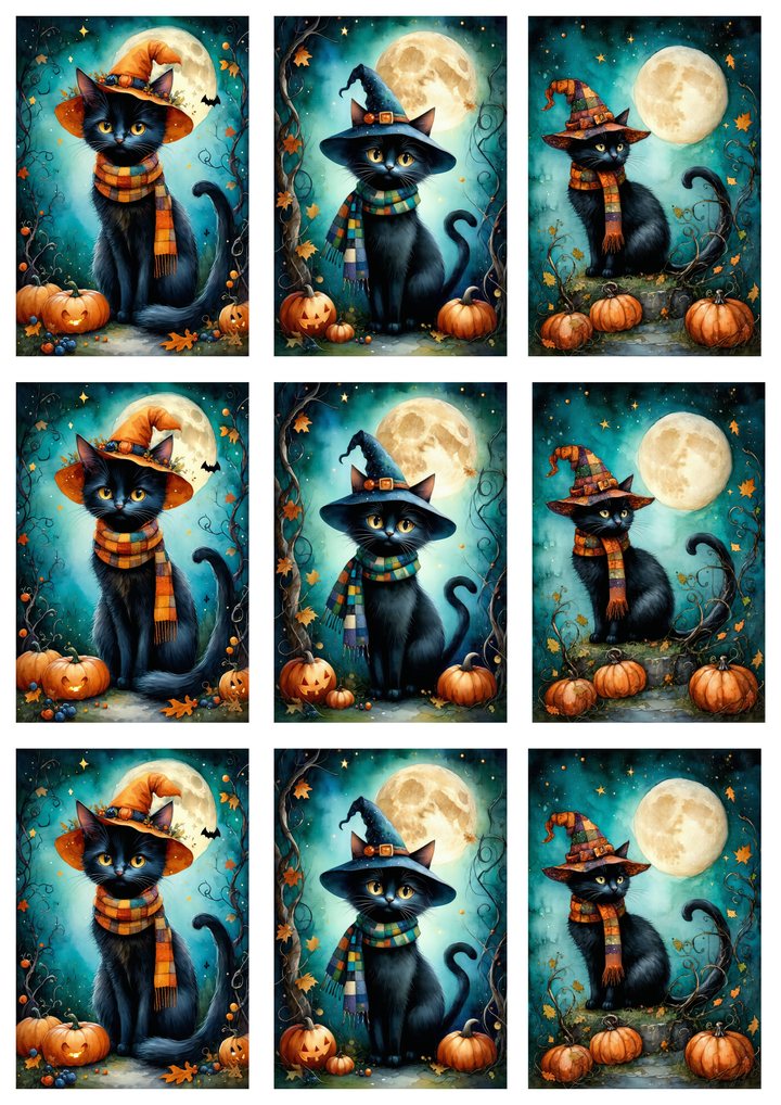 Rice Paper For Decoupage The Enchanted Halloween Collage Cat. No. 9997