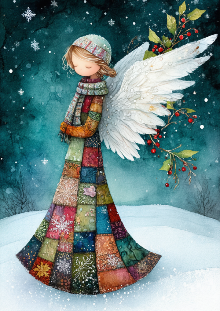 Rice Paper For Decoupage  Patchwork Winter Angel Full Cat. No. 9998