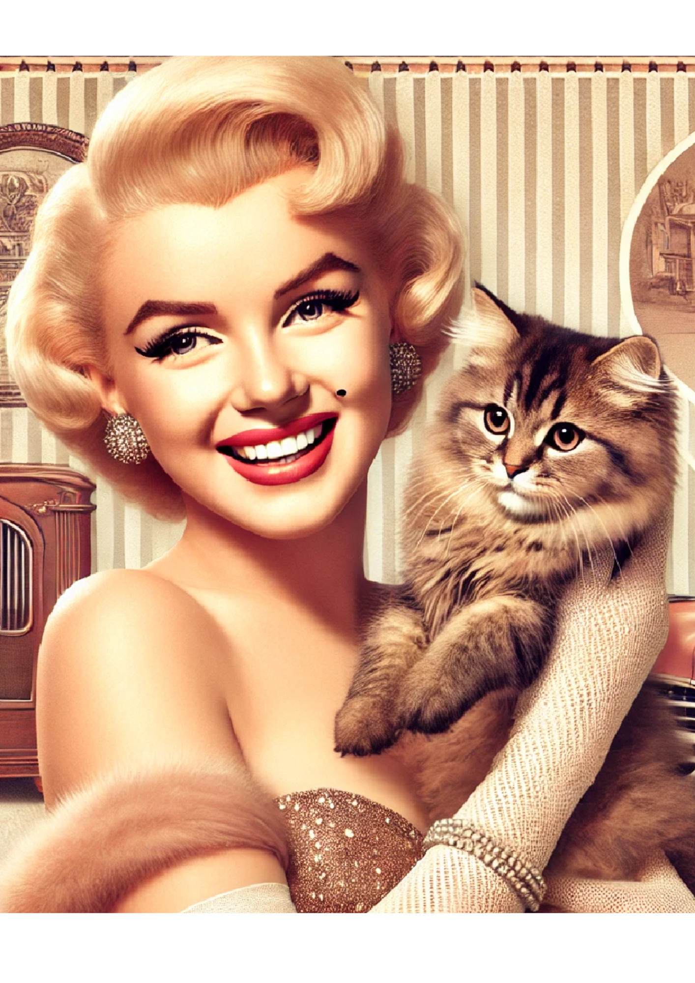 Reispapier für Decoupage Marilyn Monroe hält eine Katze, vollständige Kat.-Nr. 1342