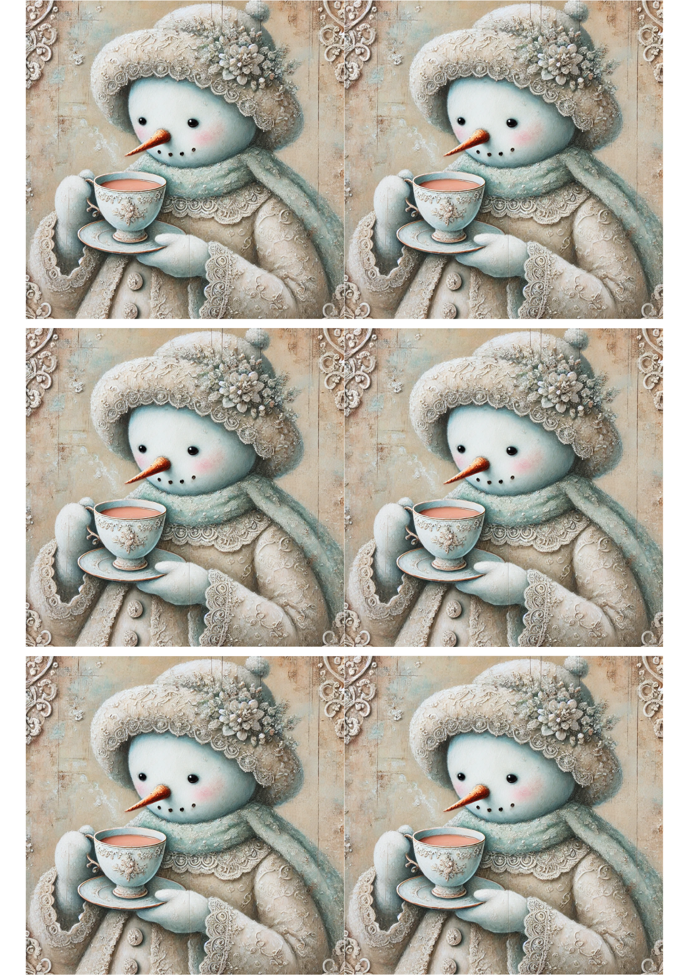 Reispapier für Decoupage-Collage „Schneemann trinkt Tee“ Kat. Nr. 1746