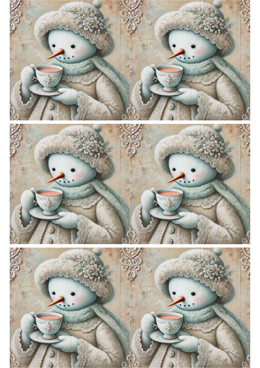 Reispapier für Decoupage-Collage „Schneemann trinkt Tee“ Kat. Nr. 1746