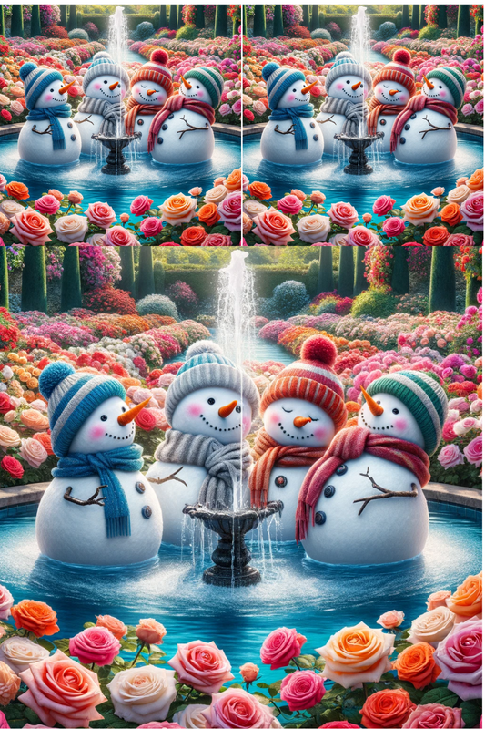 Rice Paper For Decoupage Snowmen In Fountain Collage Cat. No. 403