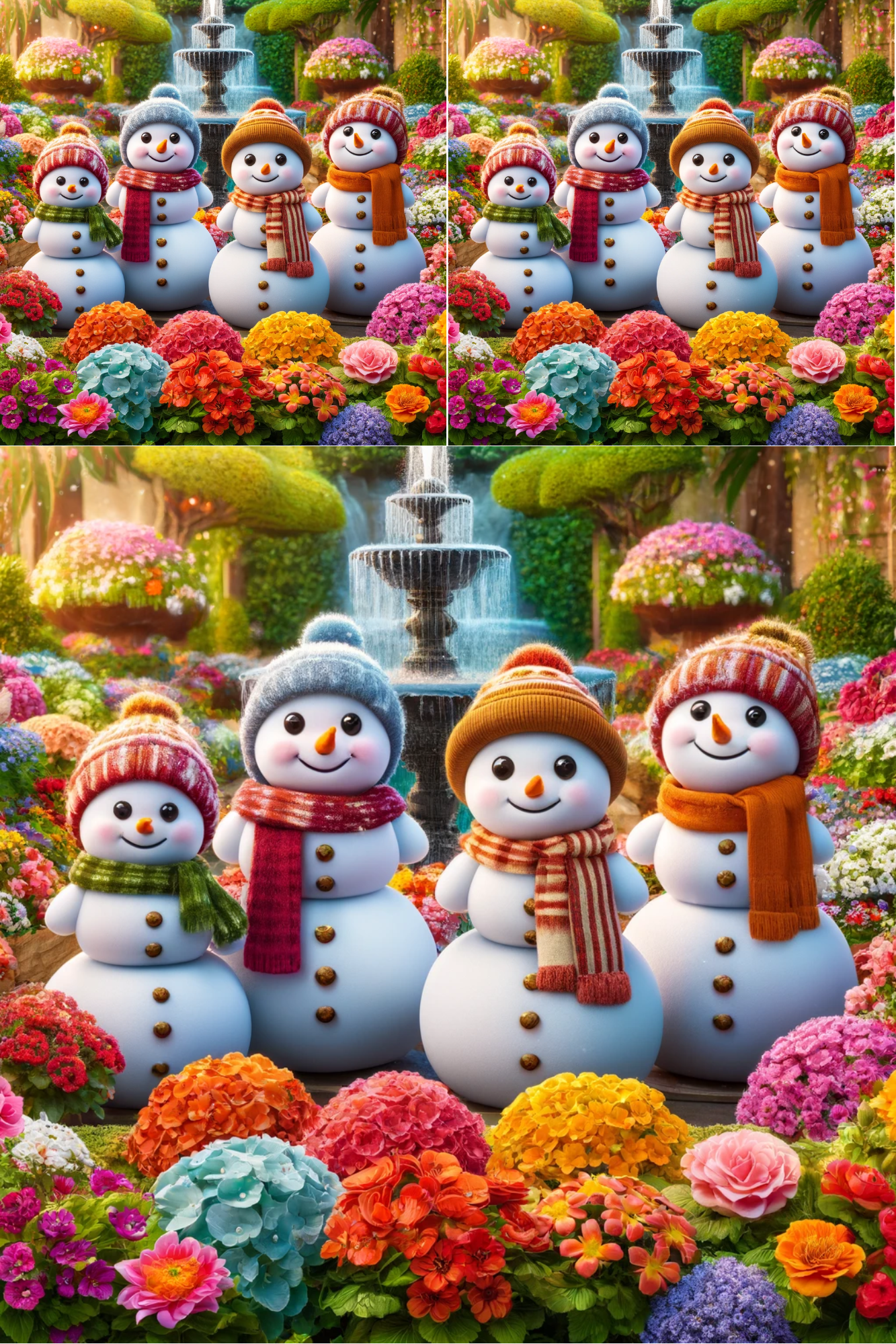 Rice Paper For Decoupage Snowmen In The Flower Garden Collage Cat. No. 409