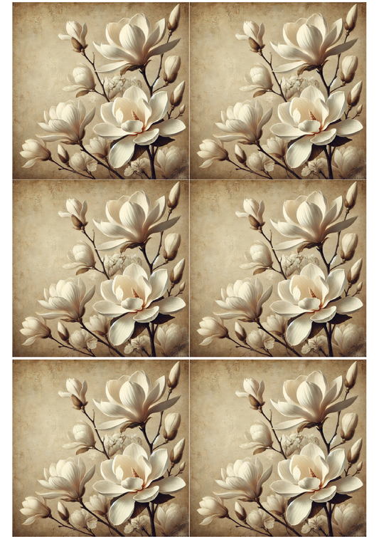 Rice Paper for Decoupage White Magnolia Vintage Collage Cat. No. 1664