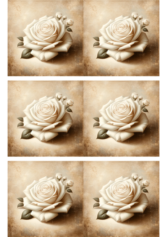 Rice Paper for Decoupage White Rose Vintage Collage Cat. No. 1666