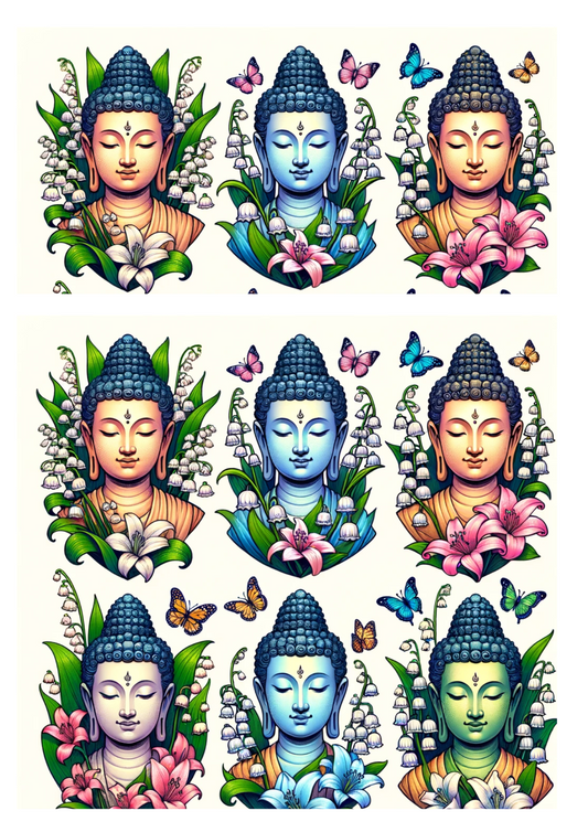 Reispapier für Decoupage Buddha in Lilien Collage Kat. Nr. 636