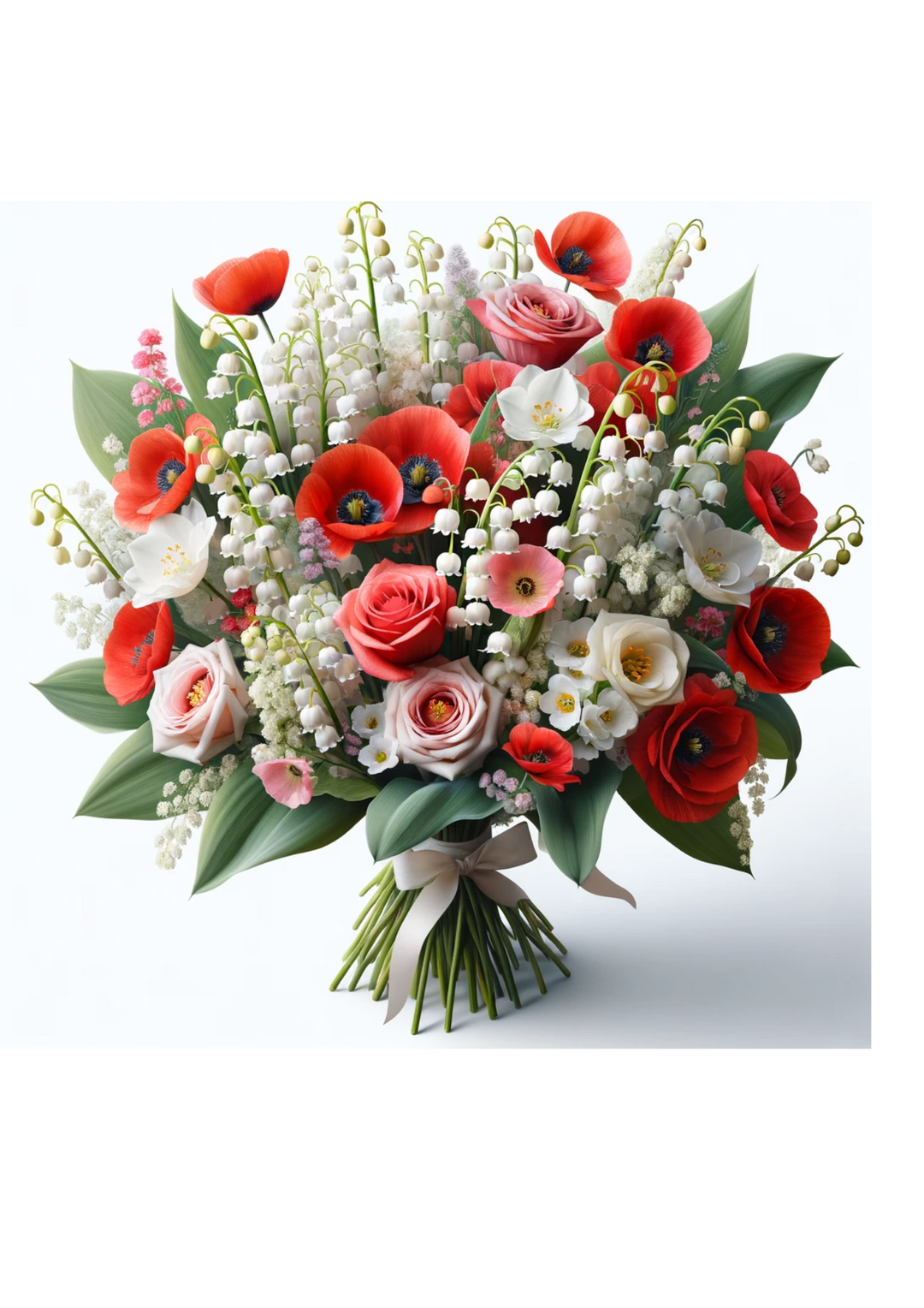 Reispapier für Decoupage, Blumenstrauß aus Maiglöckchen, Mohnblumen, Rosen, vollständige Kat.-Nr. 683