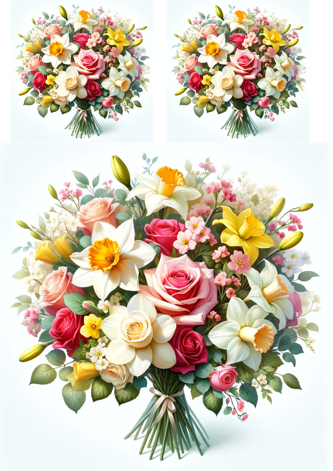 Reispapier für Decoupage Blumenstrauß aus Rosen, Narzissen, Lilien Collage Kat. Nr. 720