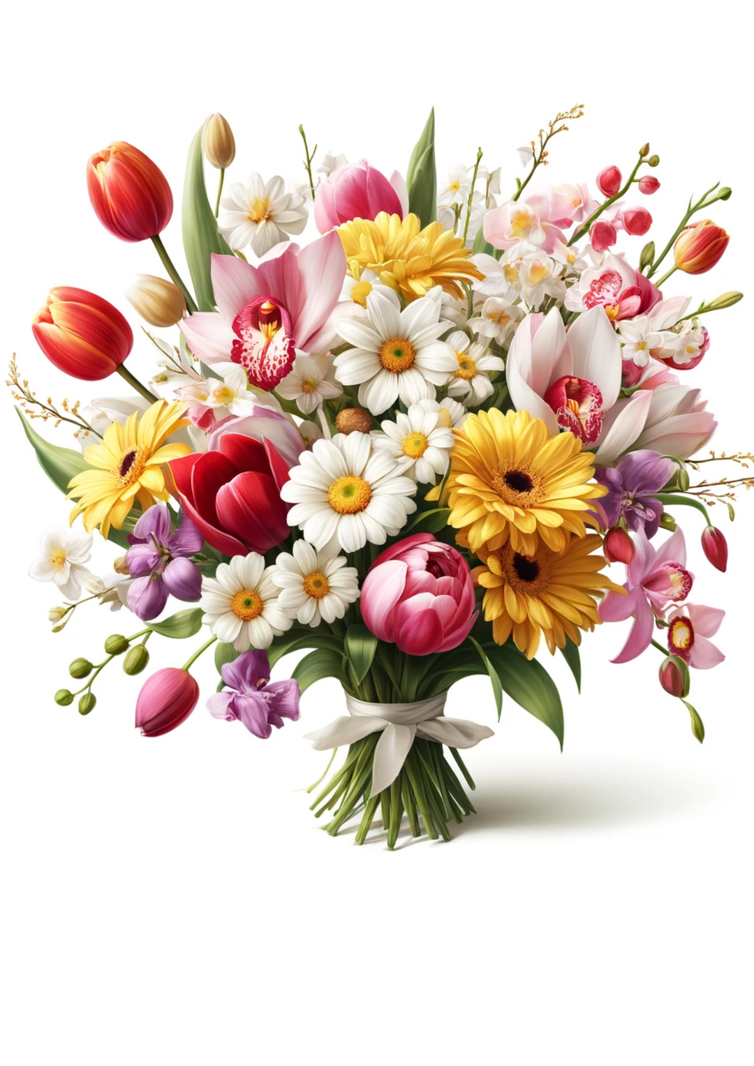Reispapier für Decoupage, Blumenstrauß aus Tulpen, Gänseblümchen, Orchideen, vollständige Kat.-Nr. 733