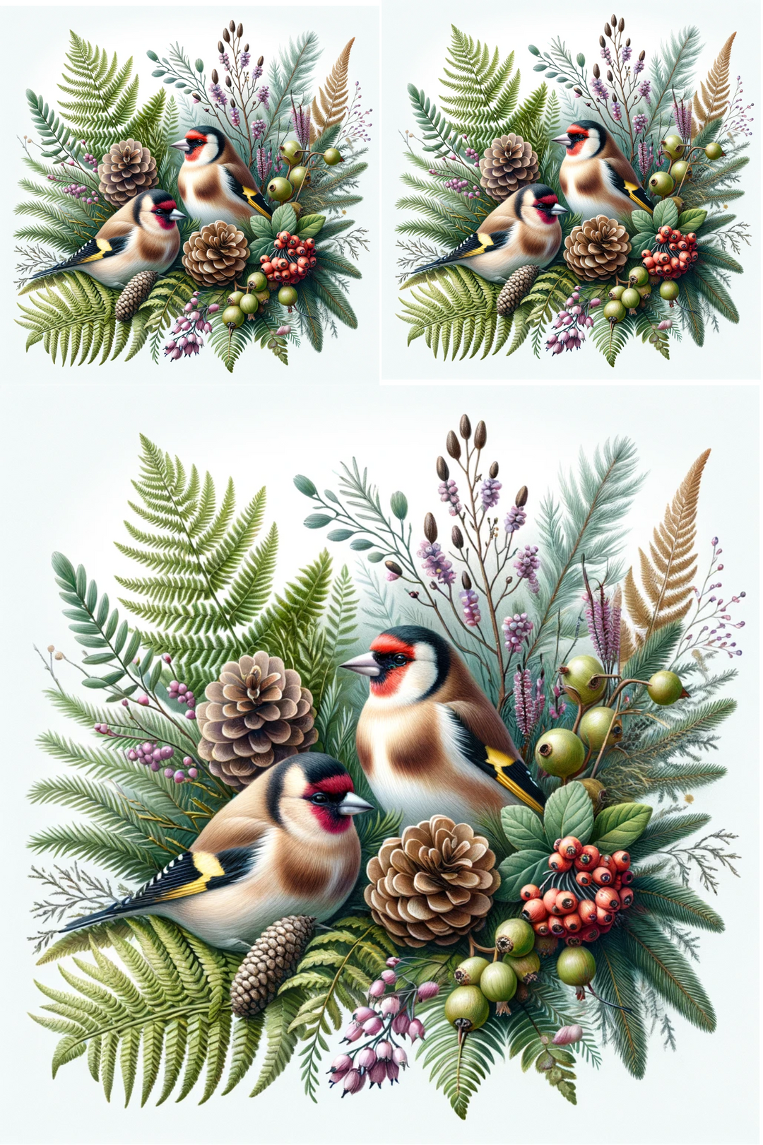 Reispapier für Decoupage Winterstrauß Stieglitze Collage Kat. Nr. 454