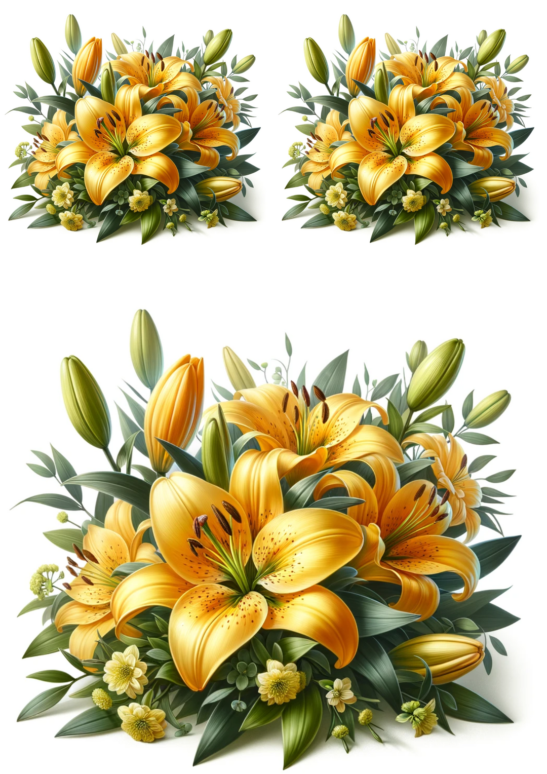 Reispapier für Decoupage, Blumenstrauß aus gelben Lilien, Collage, Kat. Nr. 736