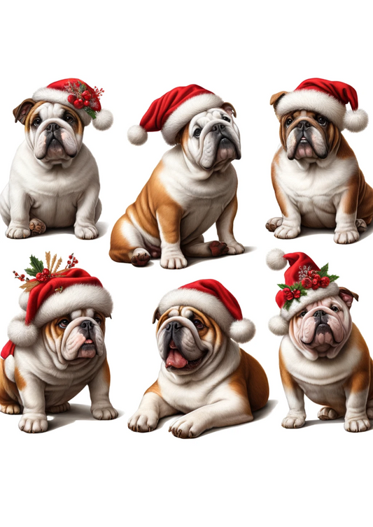 Reispapier für Decoupage, Bulldogge mit Weihnachtsmütze, vollständige Kat.-Nr. 2958