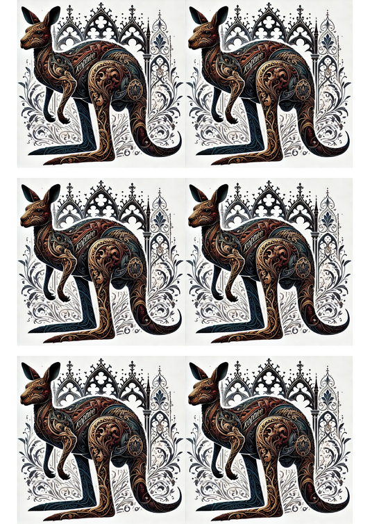 Reispapier für Decoupage Känguru-Collage im Gothic-Stil Kat. Nr. 1700