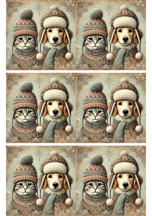 Reispapier für Decoupage-Collage „Katze und Hund mit Hüten“ Kat. Nr. 1781